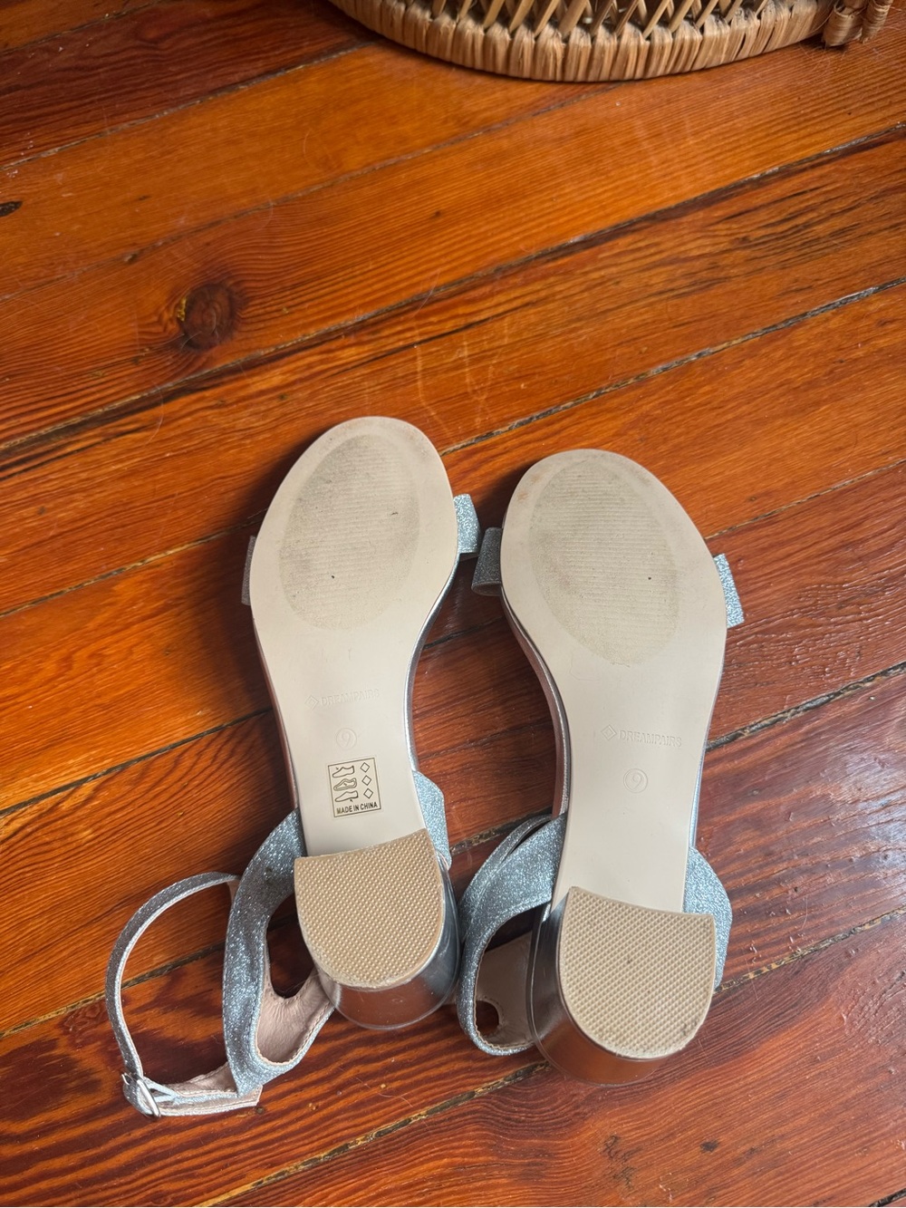 Silver Glitter Block Heel Sandals with Ankle Strap - Picture 5 of 6